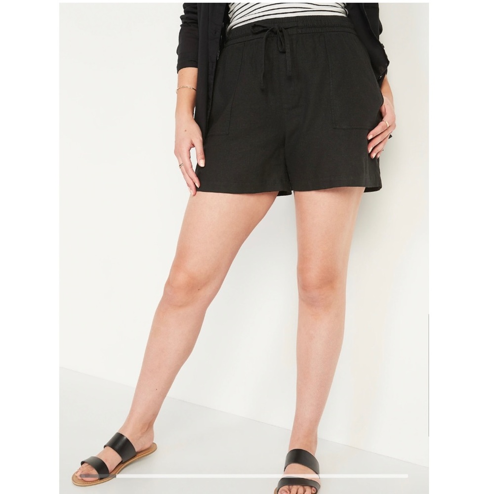NWT Old  Navy High Waisted Linen Blend Utility Shorts Black Plus Size 4X